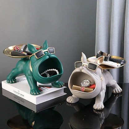 Resin Bulldog Statue Storage Tray