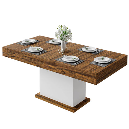 Bigbiglife 55" LED Dining Table with 2 Drawers,Wood Pedestal Base Kitchen Table for 4-6 People