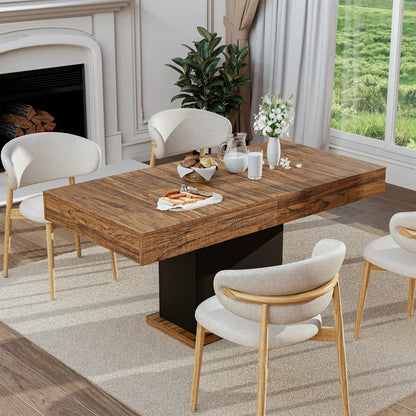 Bigbiglife 55" LED Dining Table with 2 Drawers,Wood Pedestal Base Kitchen Table for 4-6 People