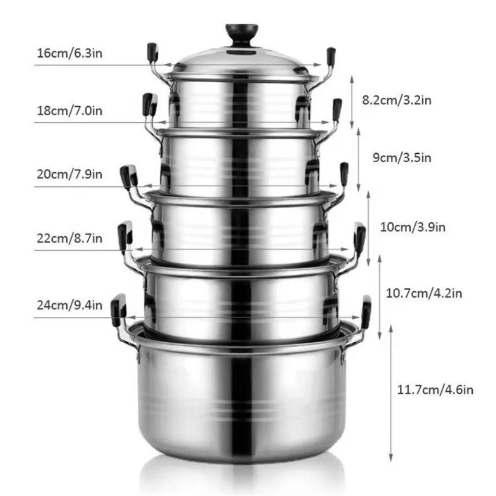 5pcs Stainless Steel Stock Pot Set