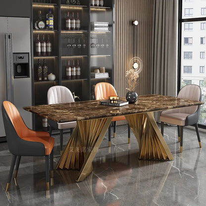 Marble Dining Table with Gold Metal Frame, Elegant Household Furniture for Dining Room & Guest Room.