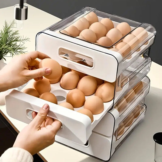 1pc Kitchen Egg Storage Box Refrigerator Fresh Plastic 2-Layer Drawer Type Large Capacity Storage Home Kitchen Organizer Rack