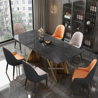 Marble Dining Table with Gold Metal Frame, Elegant Household Furniture for Dining Room & Guest Room.
