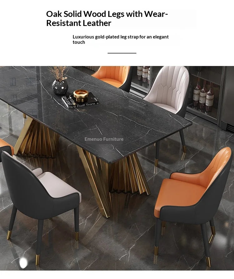 Marble Dining Table with Gold Metal Frame, Elegant Household Furniture for Dining Room & Guest Room.