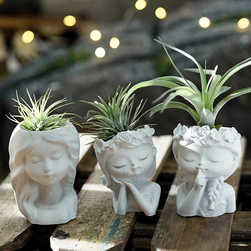 Pretty Girl Silicone Mold Cement Planter Resin Candle Holder
