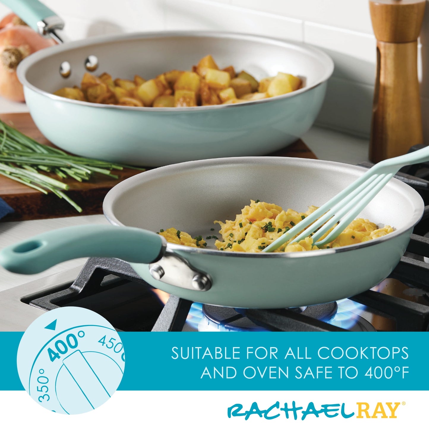 Rachael Ray Create 13 Piece Delicious Aluminum Nonstick Pots and Pans, Light Blue