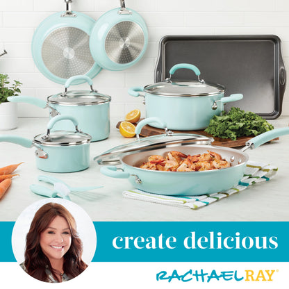 Rachael Ray Create 13 Piece Delicious Aluminum Nonstick Pots and Pans, Light Blue
